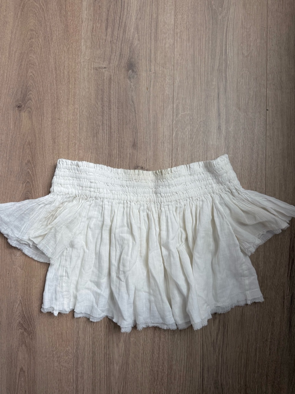 Free Peole White Off-Shoulder Smocked Flutter Top
